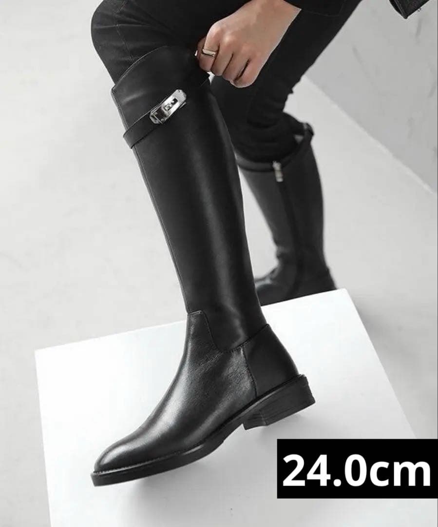 ジョッキーブーツ ジャンピング ケリー金具 ロングブーツ ブラック　24.0