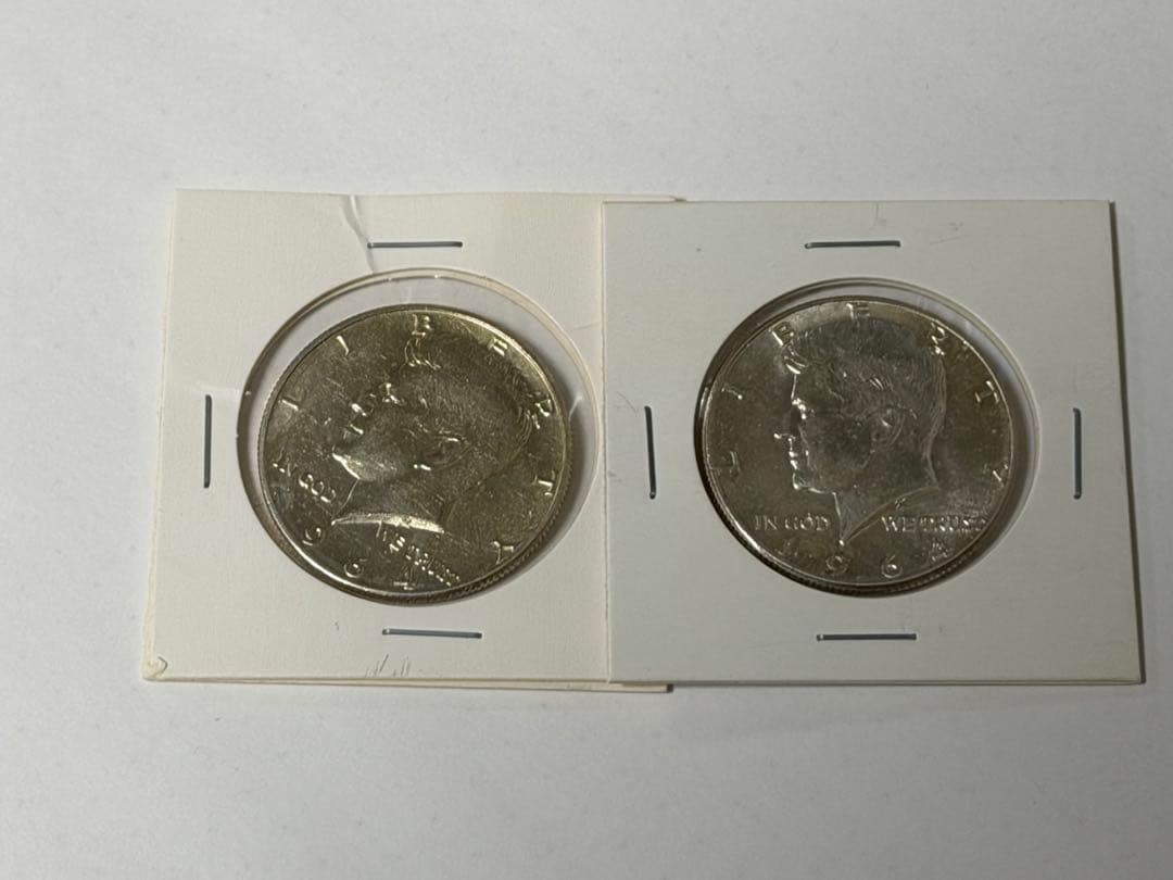 【1964年】ケネディハーフダラー銀貨２枚　ミントマークＤとマークなし 各１枚