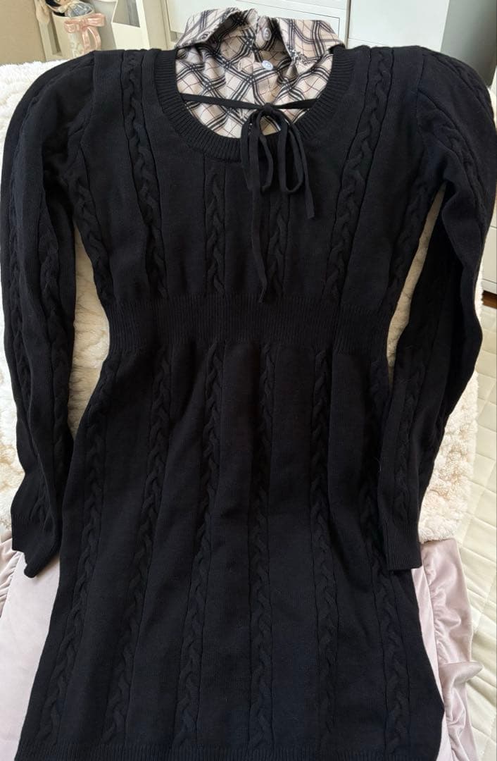 シャツレイヤード風ニットワンピース　ミシェルマカロン