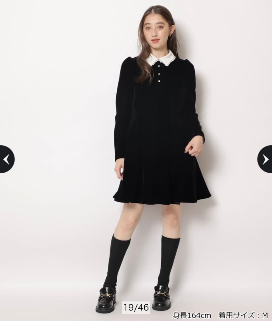 Rirandture ベルベットカラーミニワンピース　ブラック