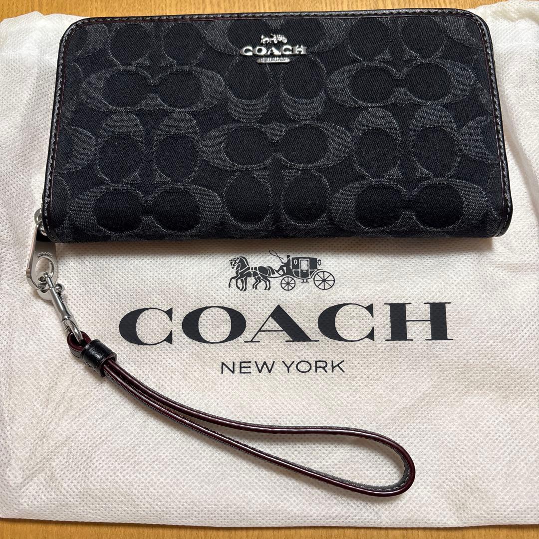 新品 未使用 COACH コーチ 長財布 デニム 生地 ブラック