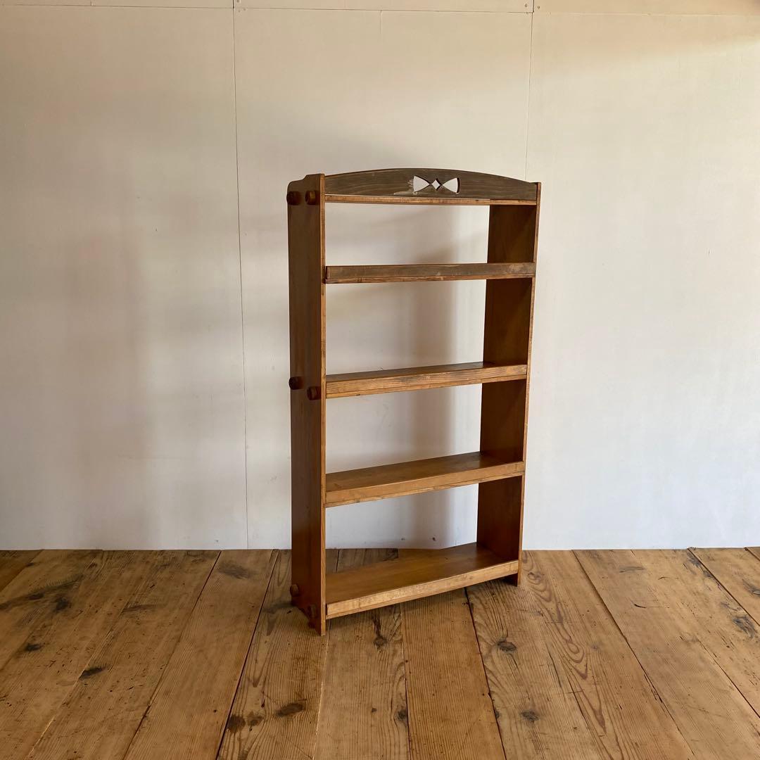 アンティーク オープンラック 本棚 木ネジ式 無垢材 透かし彫り z929