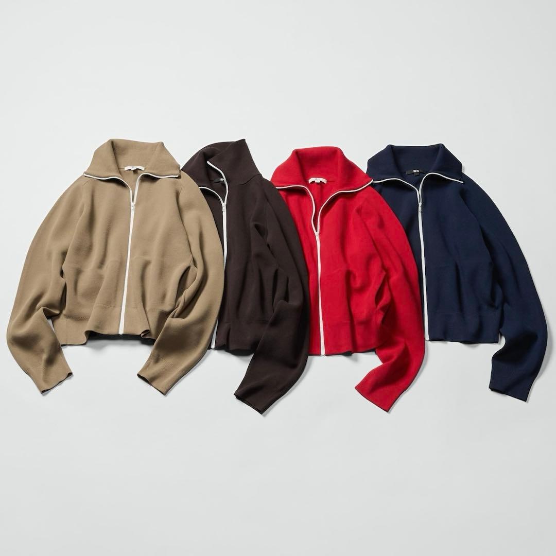 ユニクロC ミラノリブフルジップカーディガン M 新品タグ付き RED