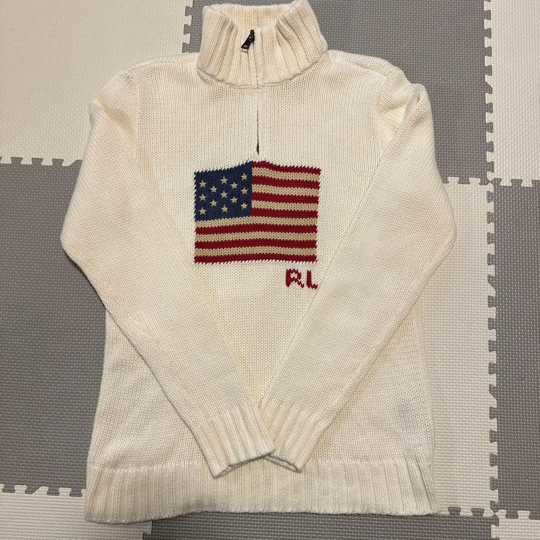 【美品】ポロラルフローレン ニット ハーフジップ 星条旗 ホワイト 希少カラー