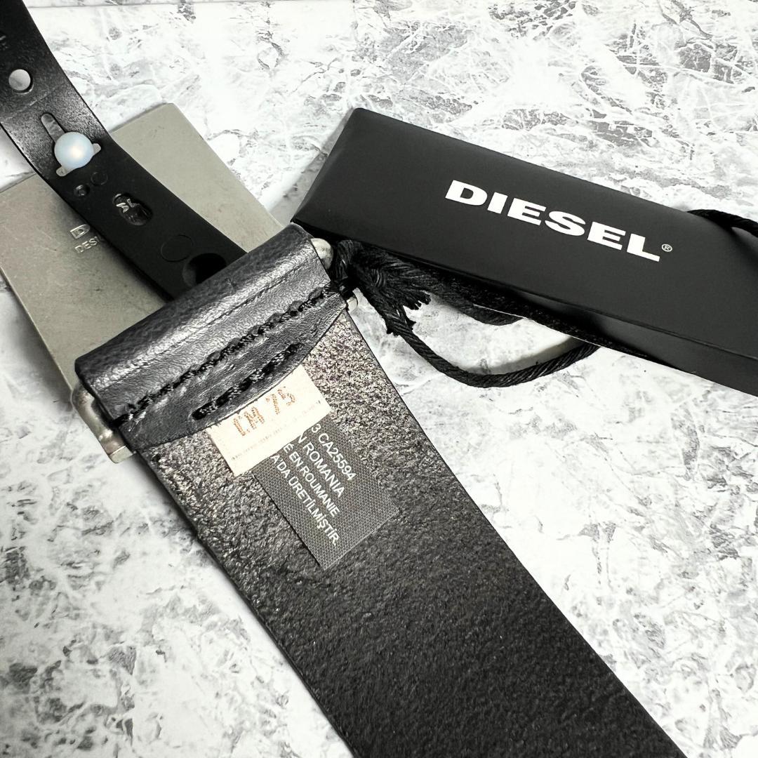 DIESEL ブラックレザーベルト メタルバックル 牛革