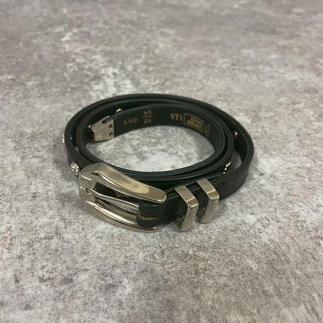 ヴェルサーチ　ベルト　メデューサ　ロゴ　ブラック　ゴールド　スタッズ　シルバー