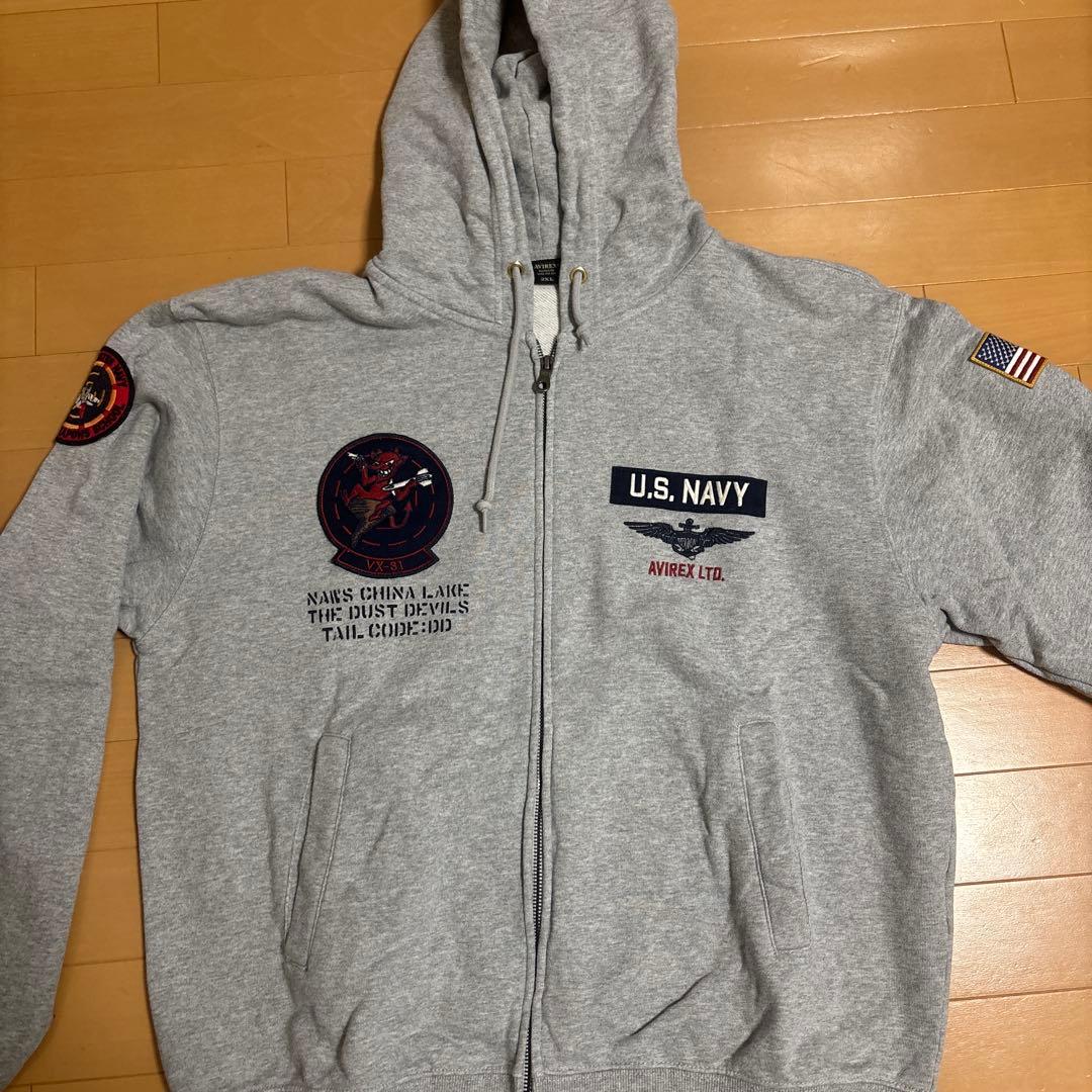 AVIREX U.S. NAVY TOP GUN パーカー 2XL グレー