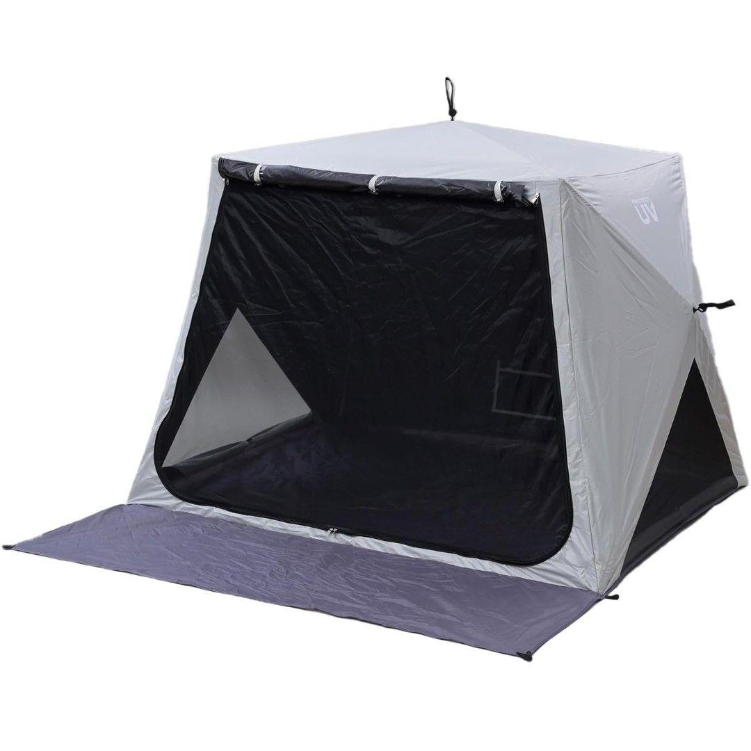 山善 ポップアップテント エクルベージュ ブラックコーティング ワイドキューブ