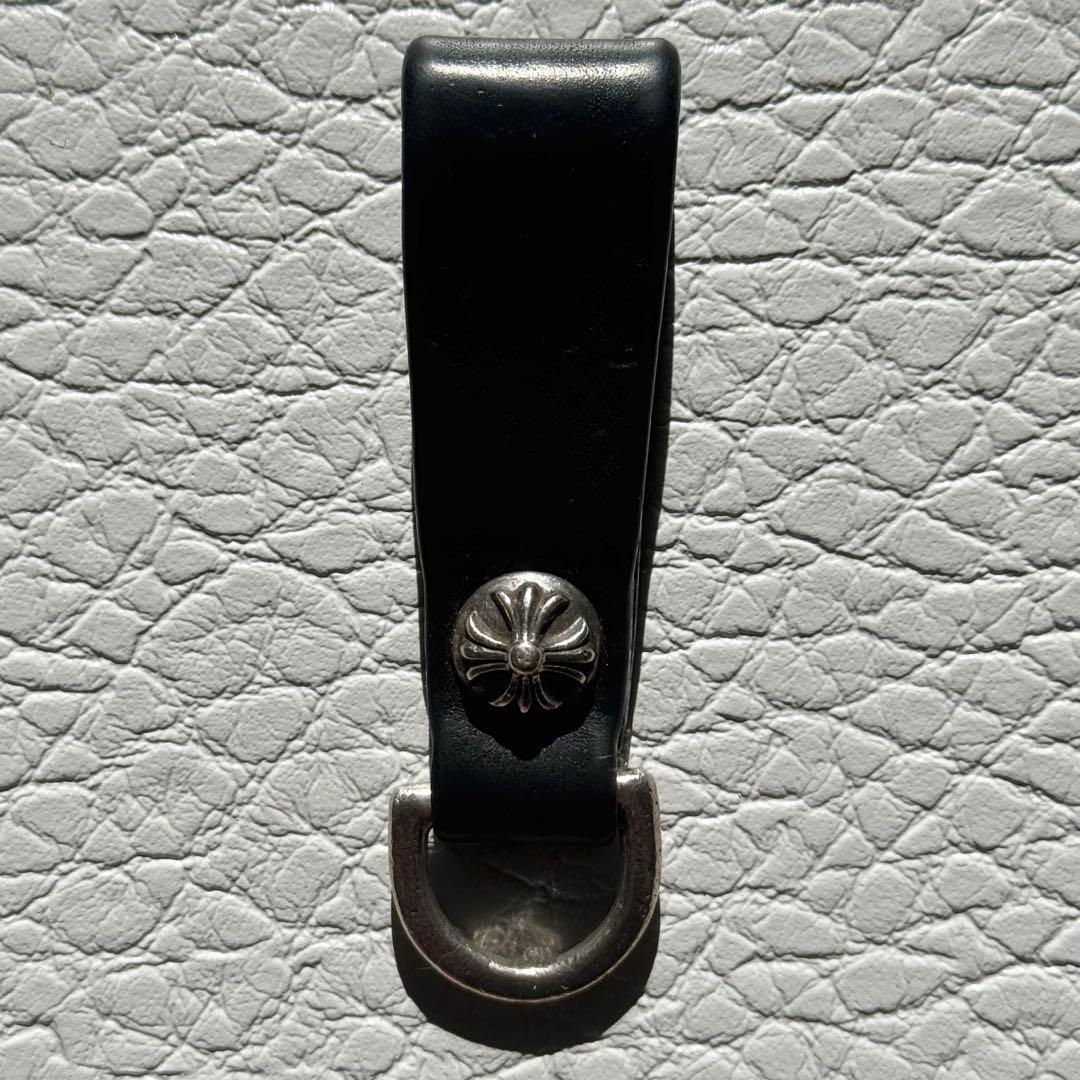 クロムハーツ Dキーリング クロスボタン ブラックレザー　ベルトループ