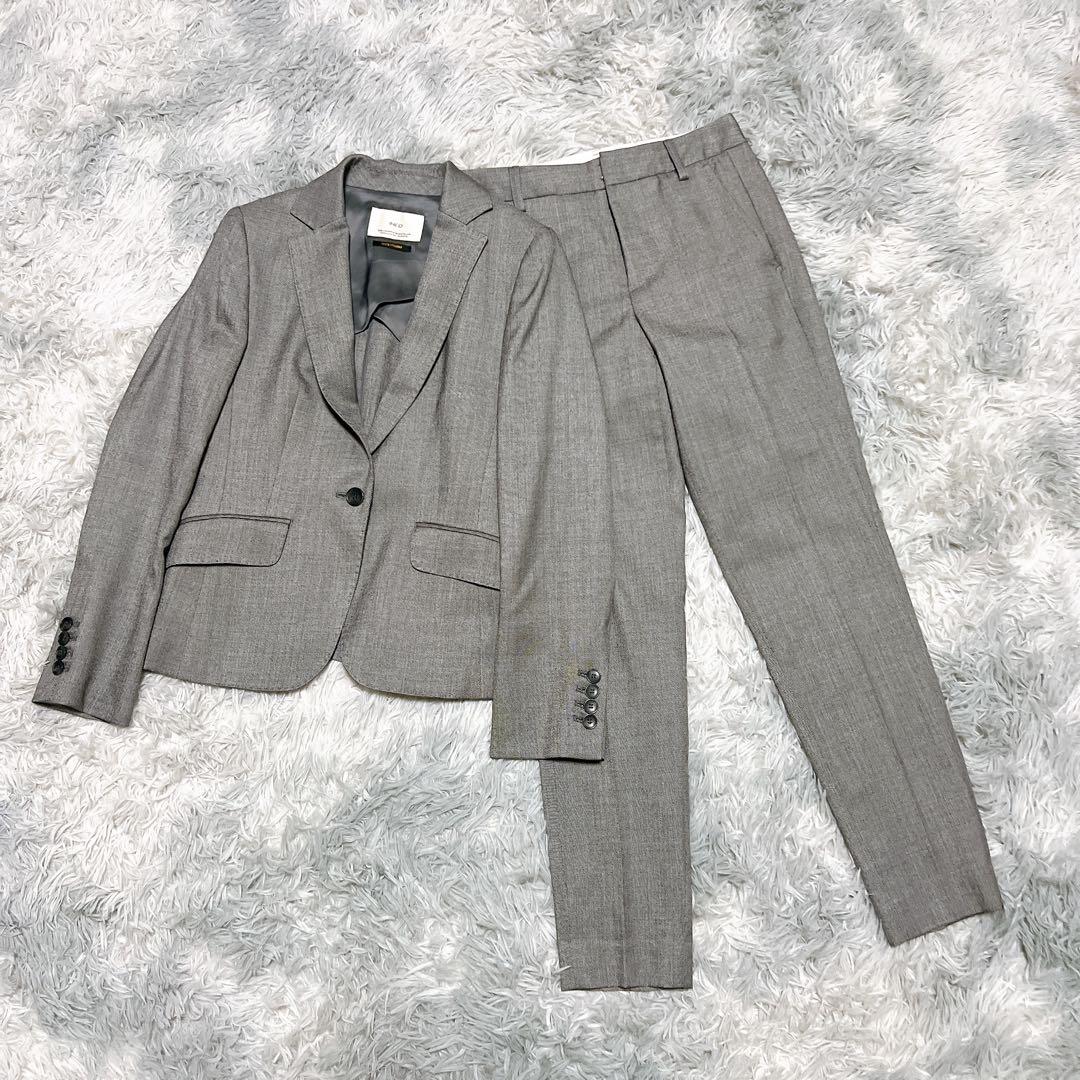 イネド パンツスーツ セットアップ 絹混 グレー 通勤 入学式 日本製 良品