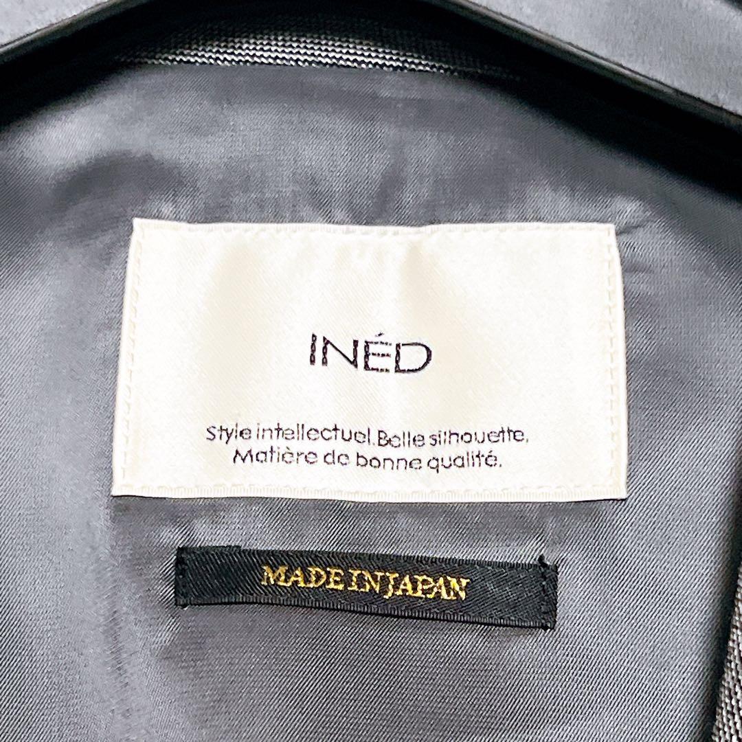 イネド パンツスーツ セットアップ 絹混 グレー 通勤 入学式 日本製 良品