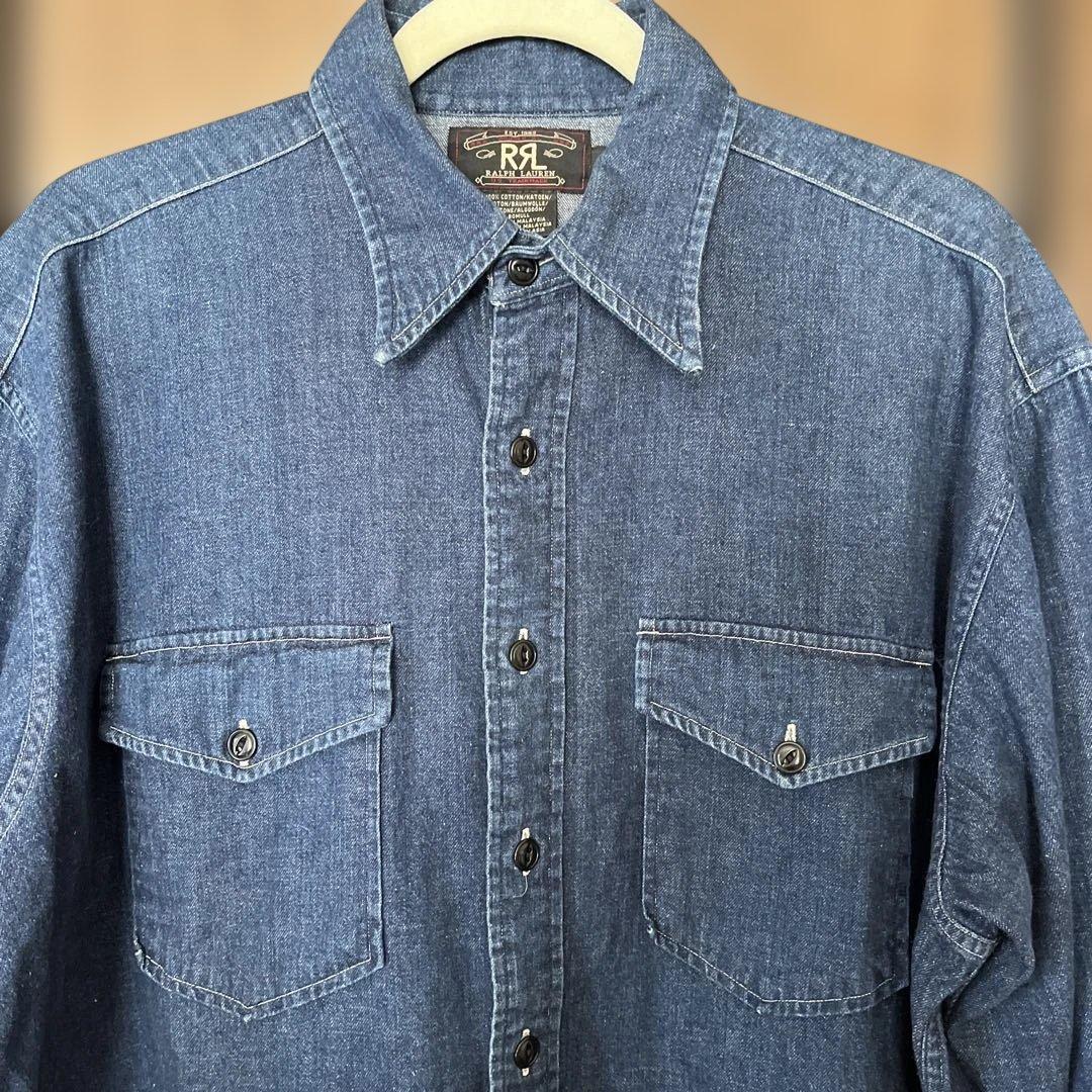 【美品】DOUBLE RL デニムシャツ　 インディゴシャツ 三つ星タグ　L
