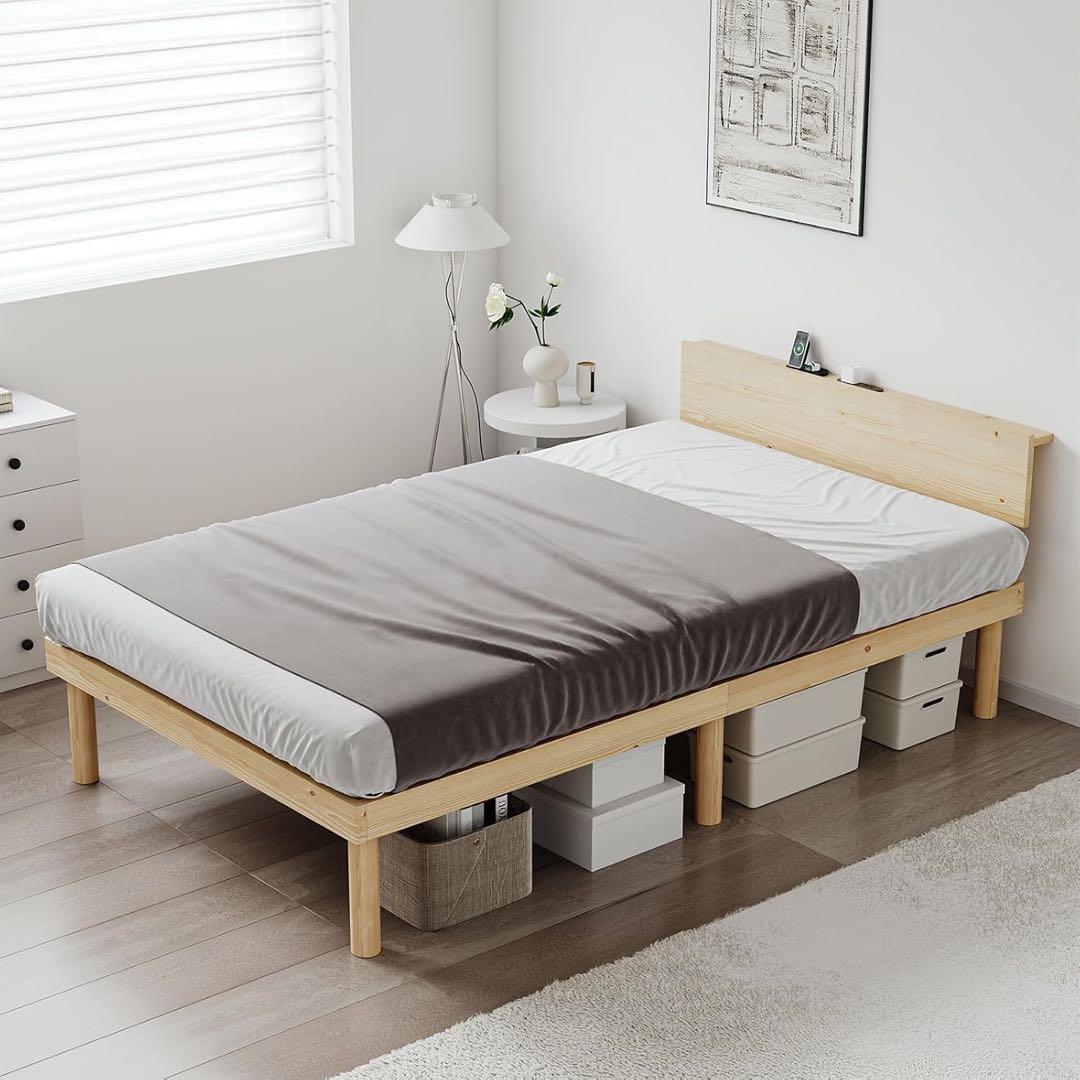 ベッドフレームシングル 宮棚2口コンセント すのこベッド頑丈 耐荷重200kg