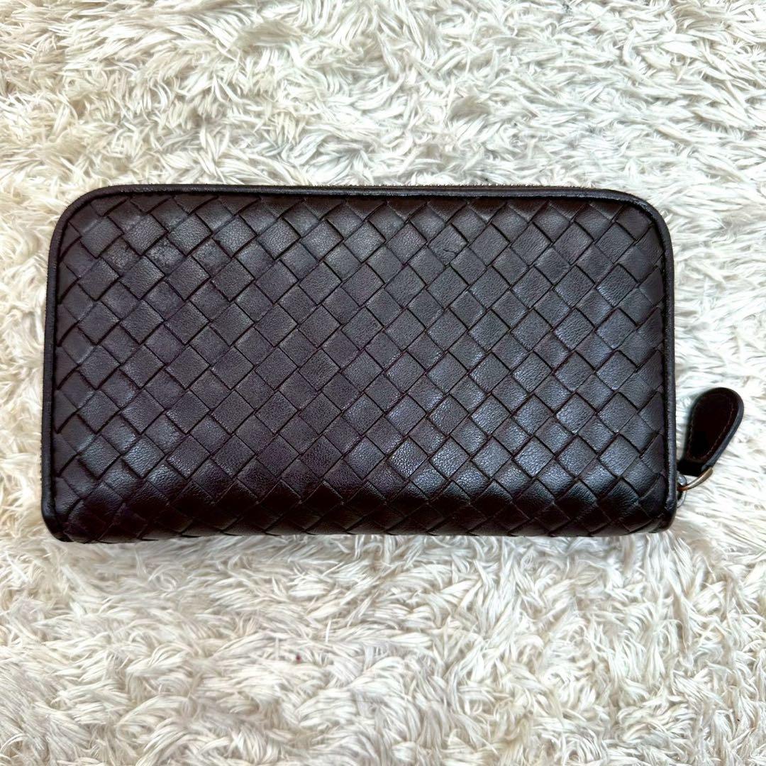 【美品】ボッテガヴェネタ 長財布 ラウンドファスナー ブラウン イントレチャート