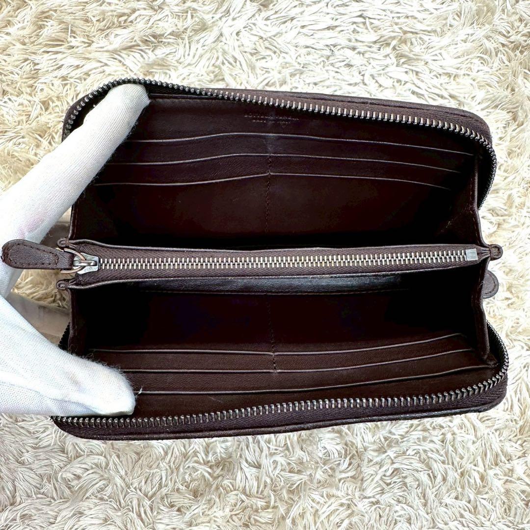 【美品】ボッテガヴェネタ 長財布 ラウンドファスナー ブラウン イントレチャート