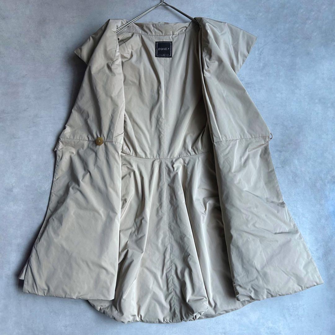 美品✨フォクシー ラッフルシェイプ ロングジレ 中綿 女優襟 ベージュ コート
