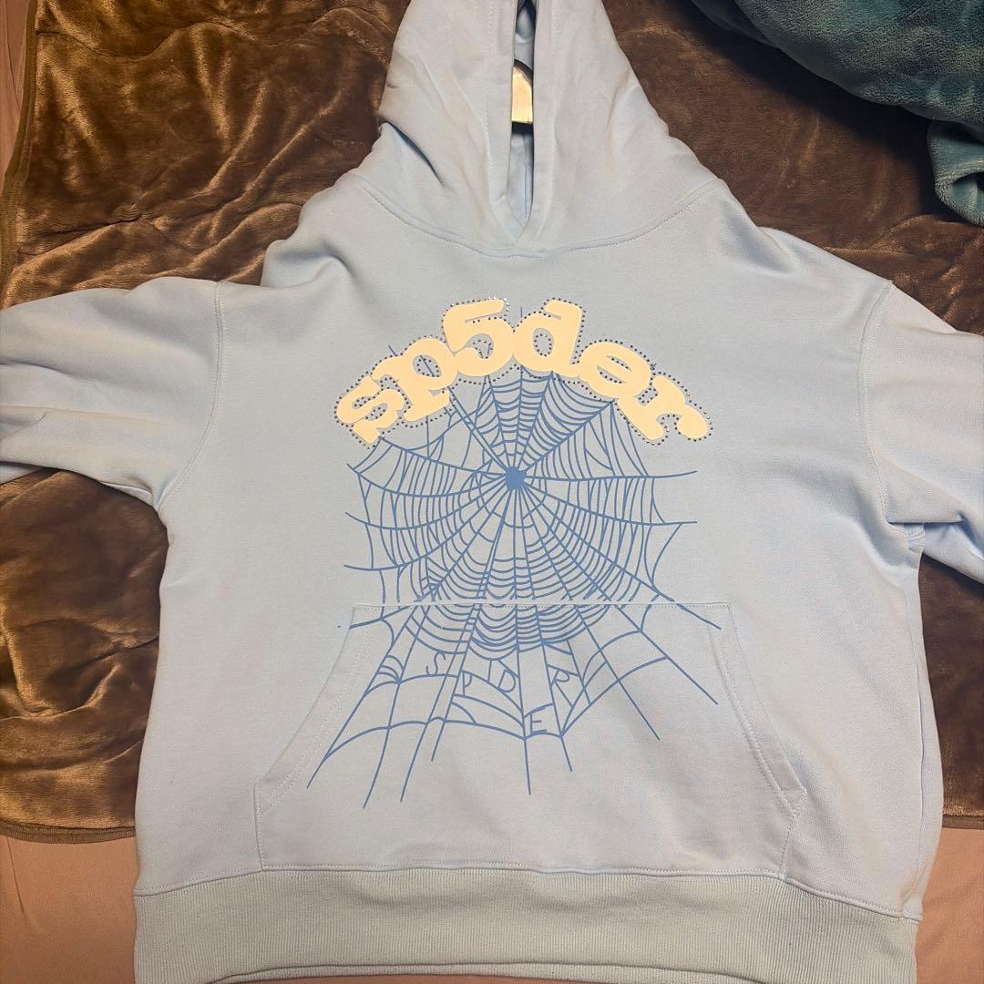 Spyder 水色 パーカー Sサイズ クモの巣刺繍