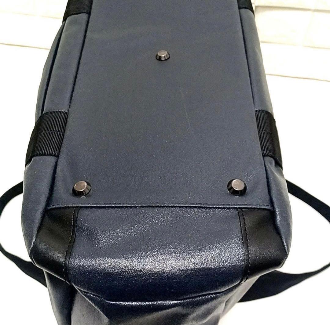 森野帆布帆布×レザー×ナイロン2wayトートバッグ紺