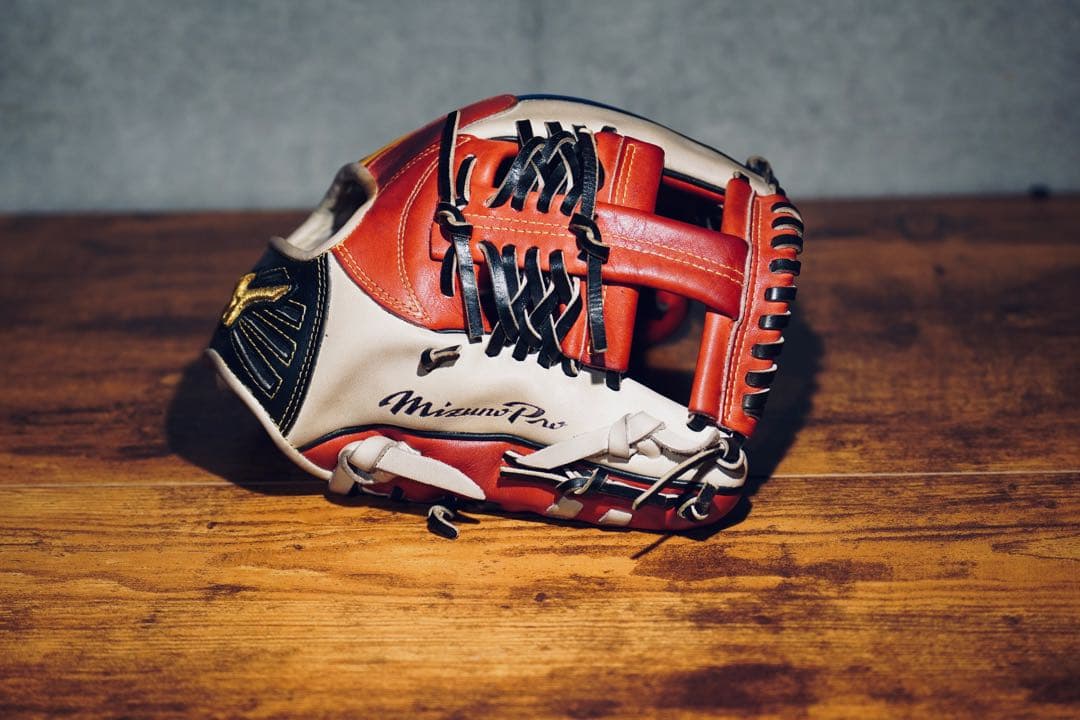 m*o様 ミズノプロ 限定オーダー 軟式用 内野手用グラブ　レインボーライン仕様