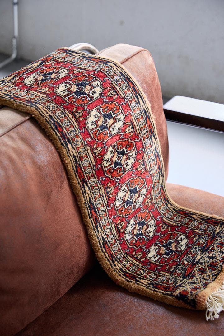 ヴィンテージラグ　トライバルラグ　ラホール産（96×32cm）茶　赤　ベージュ