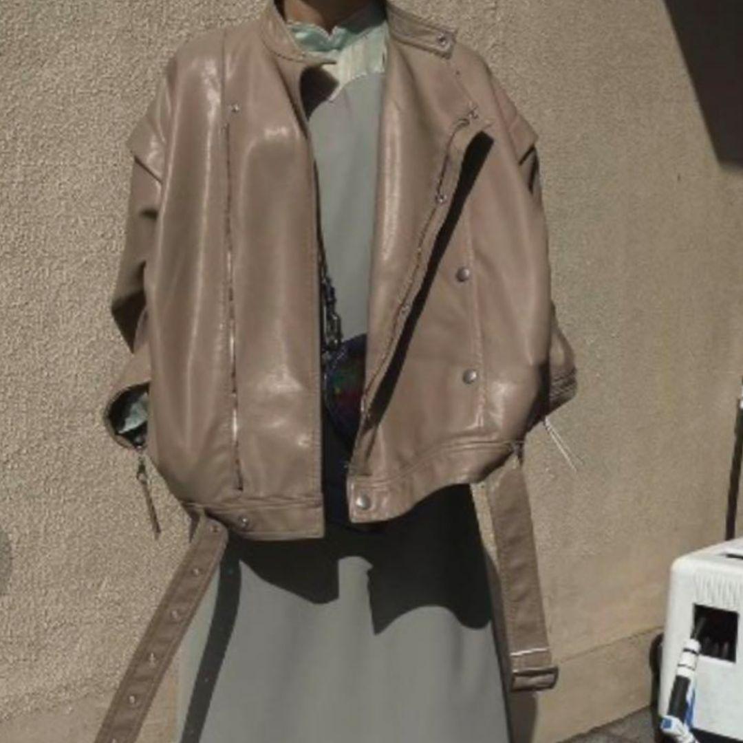 ✨新品✨タグ付✨Ameri ベージュ レザー シングルライダース