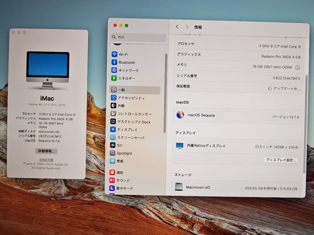 Macデスクトップ Apple iMac 2019 i5 16GB SSD HDD 1.03TB