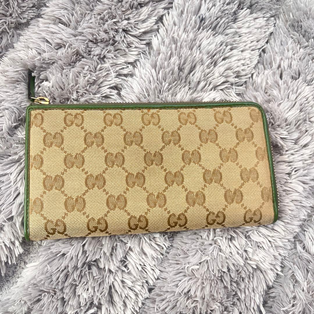 GUCCI ✨GGキャンバス　L字ファスナー　グリーン　長財布　ラウンドジップ