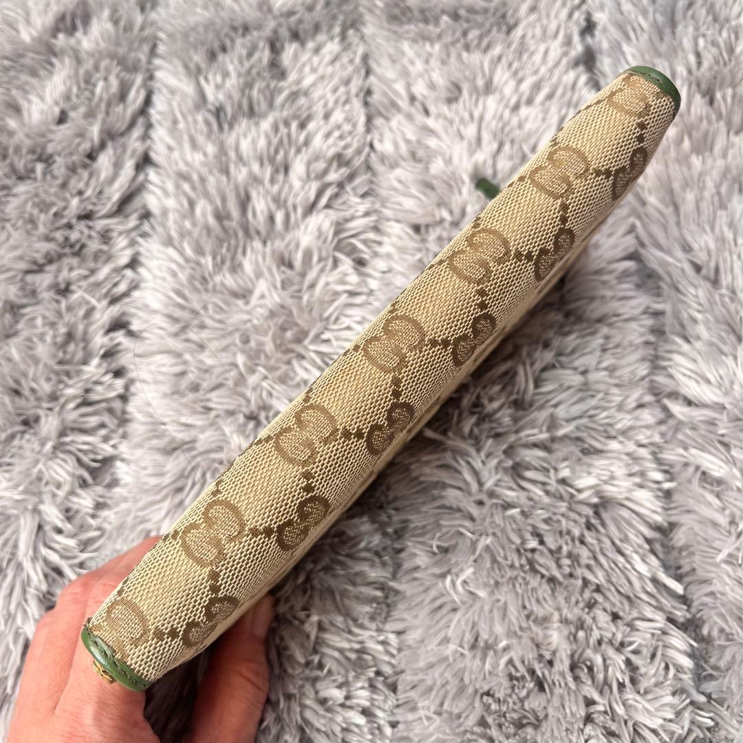 GUCCI ✨GGキャンバス　L字ファスナー　グリーン　長財布　ラウンドジップ