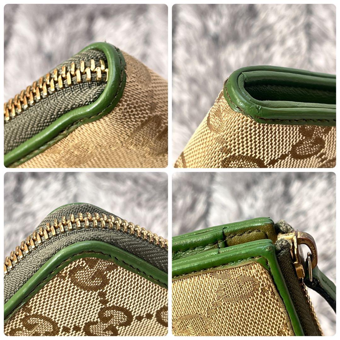 GUCCI ✨GGキャンバス　L字ファスナー　グリーン　長財布　ラウンドジップ