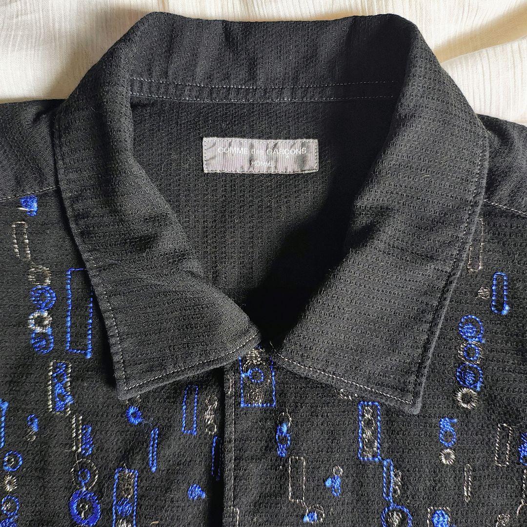 AD2002 コムデギャルソンオム　幾何学柄シャツ　シルバーステッチ　コットン
