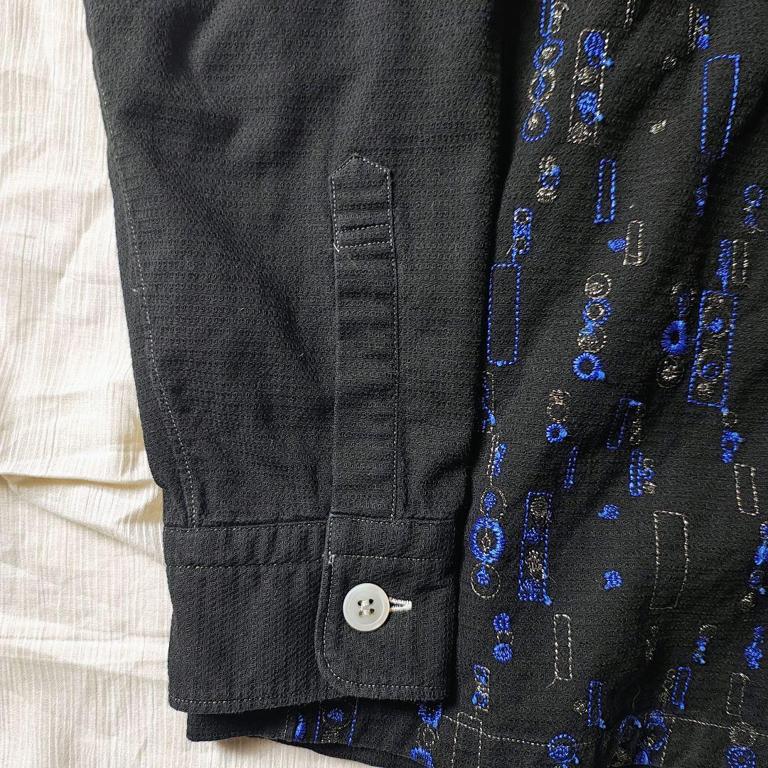 AD2002 コムデギャルソンオム　幾何学柄シャツ　シルバーステッチ　コットン