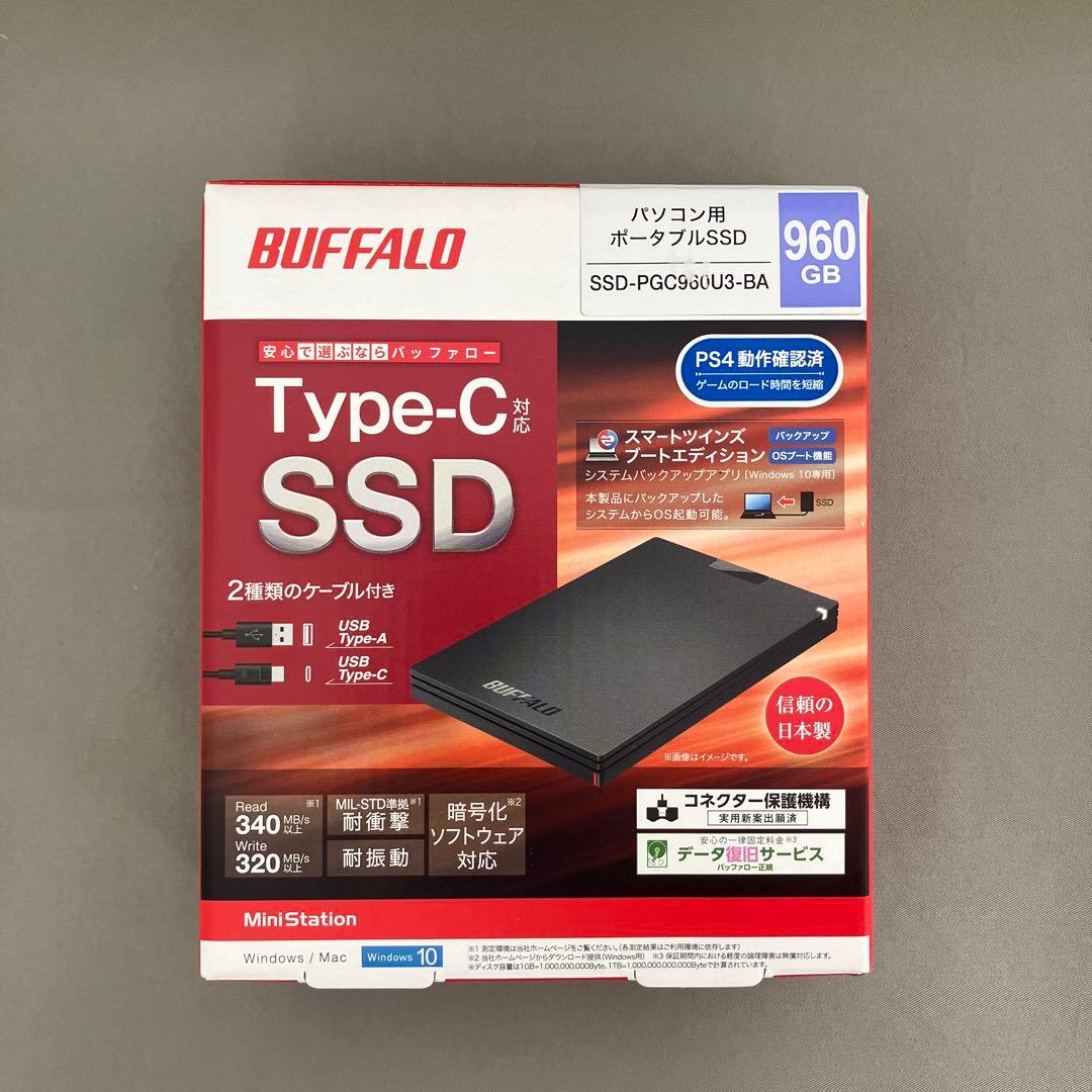 BUFFALO ポータブルSSD 960GB SSD-PGC960U3-BA