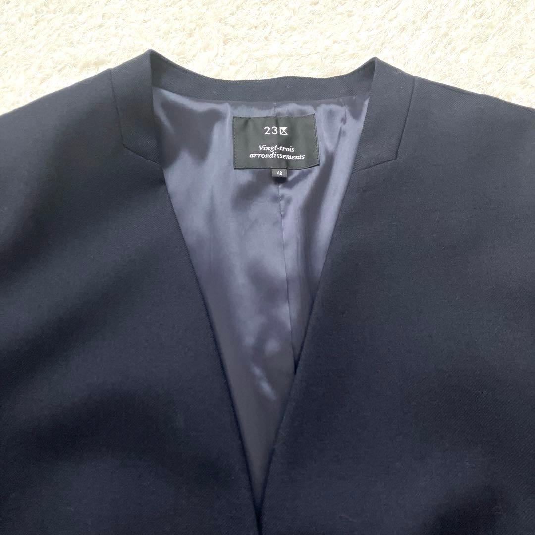 購入者様確定　ノーカラージャケット　テーパードパンツスーツ　紺　大きいサイズ