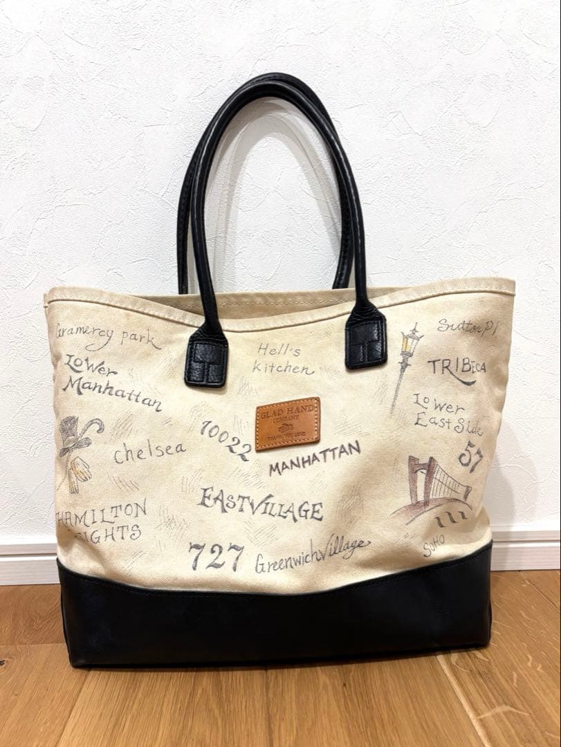 GLADHAND ハンドペイントヘリテージレザー　キャンバス トートバッグ