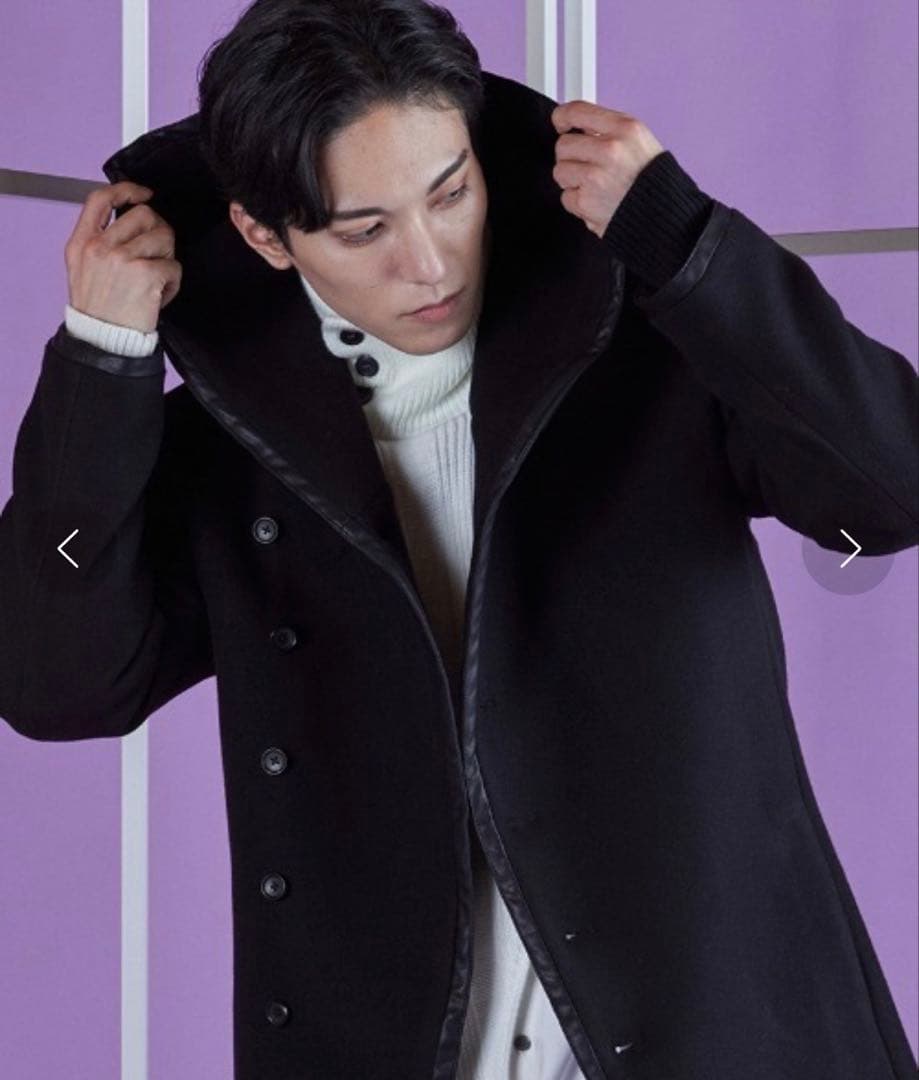 【極美品】フード付きパイピングフーデッドロングラップコートweb完売商品