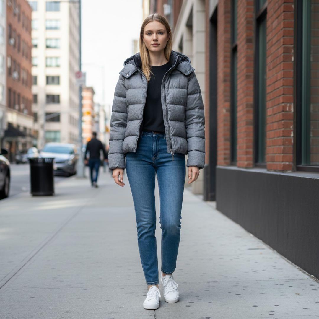 DUVETICA グレー キルティング ダウンジャケット フード付き