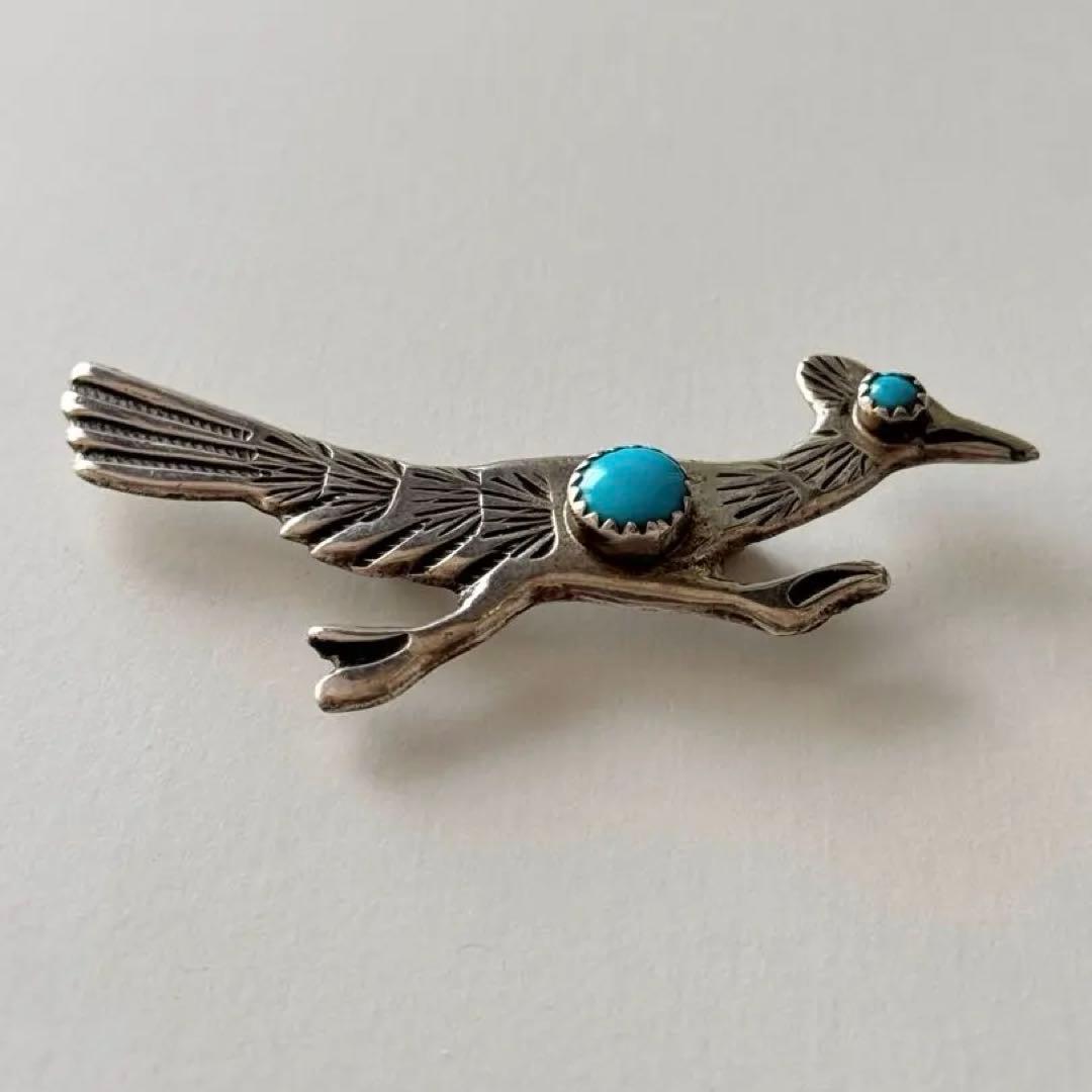 60s ビンテージ ナバホ ターコイズ ロードランナー シルバー ピン ブローチ