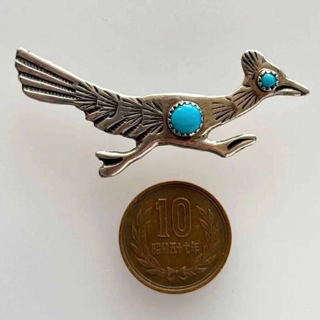 60s ビンテージ ナバホ ターコイズ ロードランナー シルバー ピン ブローチ