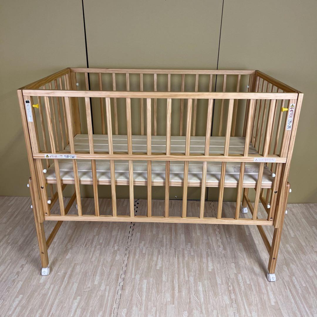除菌清掃済　☆美品☆　大和屋　キホン　ベビーベッド　ナチュラル　上下すのこ