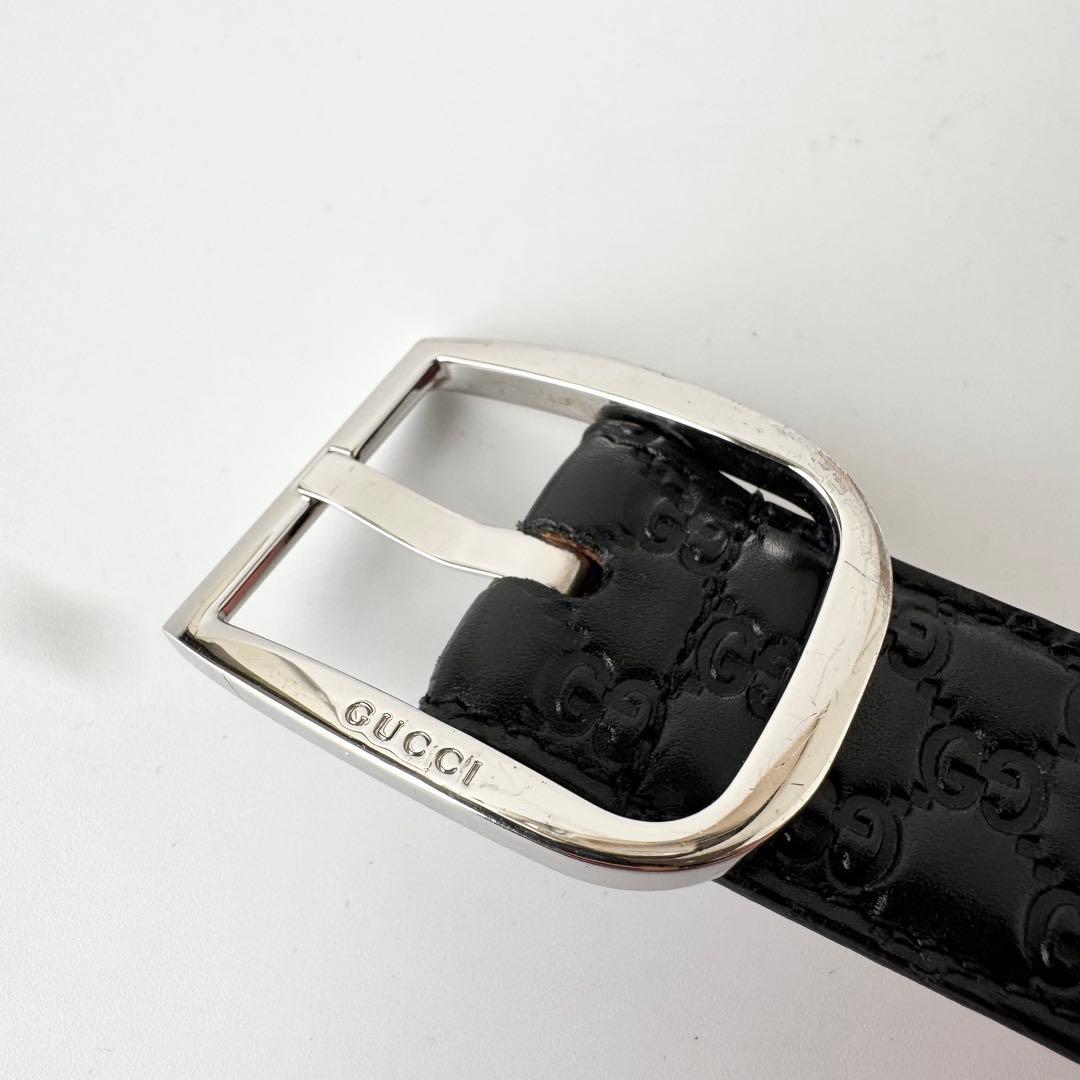 GUCCI　ベルト　マイクロシマ　GG柄　レザー　ブラック　シルバー