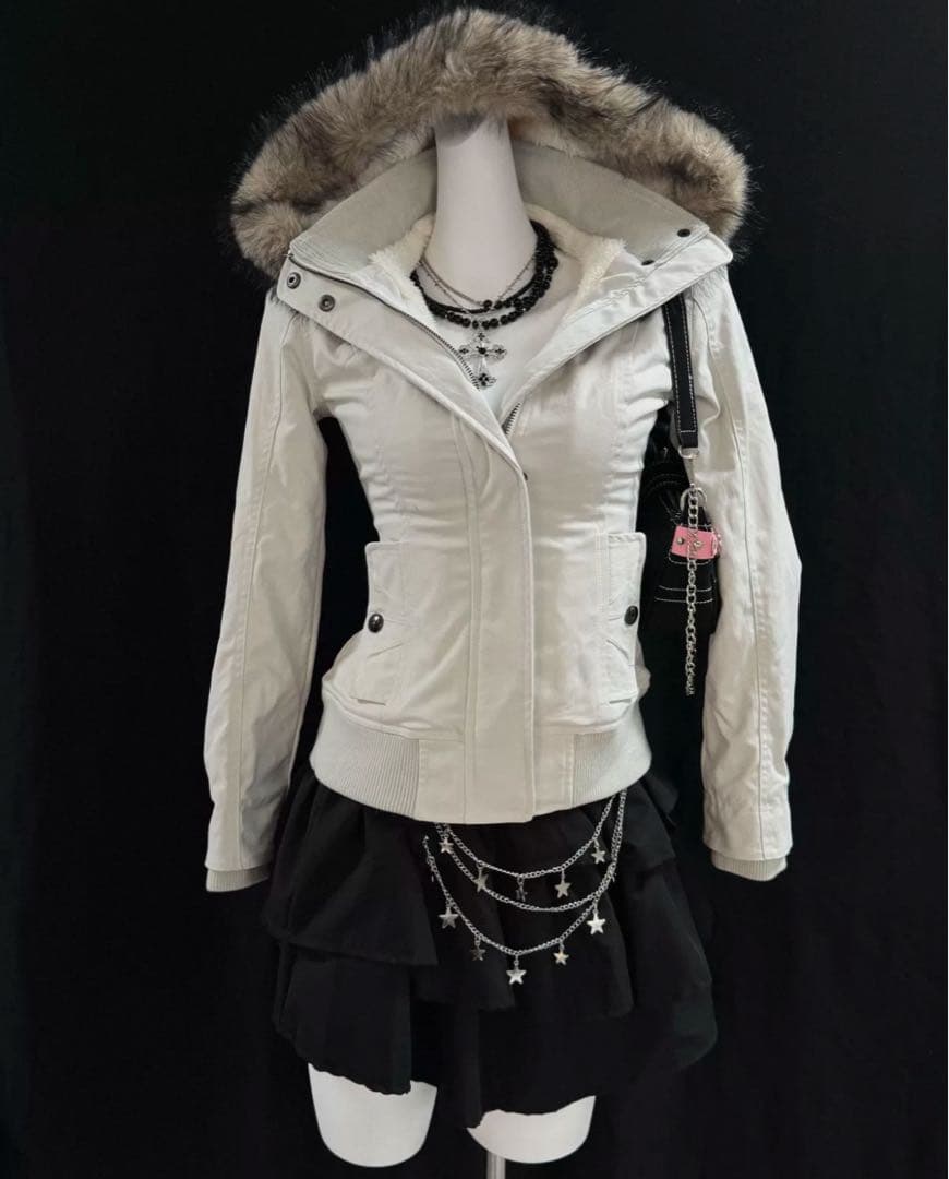 平成ギャル　y2k グランジ　ダークコア　 ファー付き　モッズコート