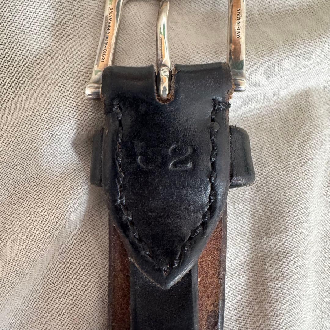 池之端銀革店 ベルト 銀製バックル 幅28mm 32インチ