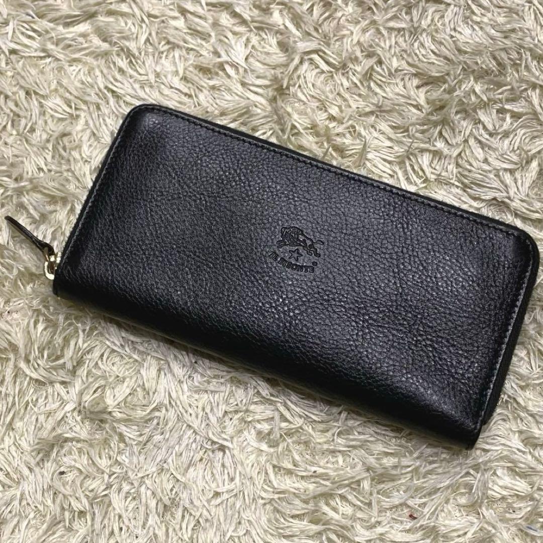 未使用級✨イルビゾンテ 長財布 ロゴ型押し ラウンドファスナー レザー ブラック