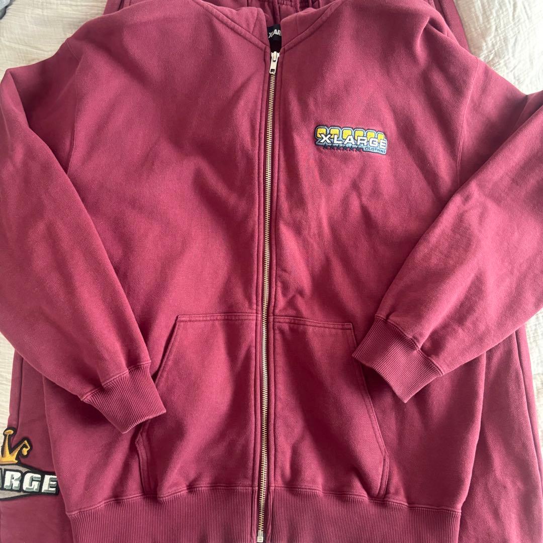 XLARGE バーガンディ パーカー フード付き