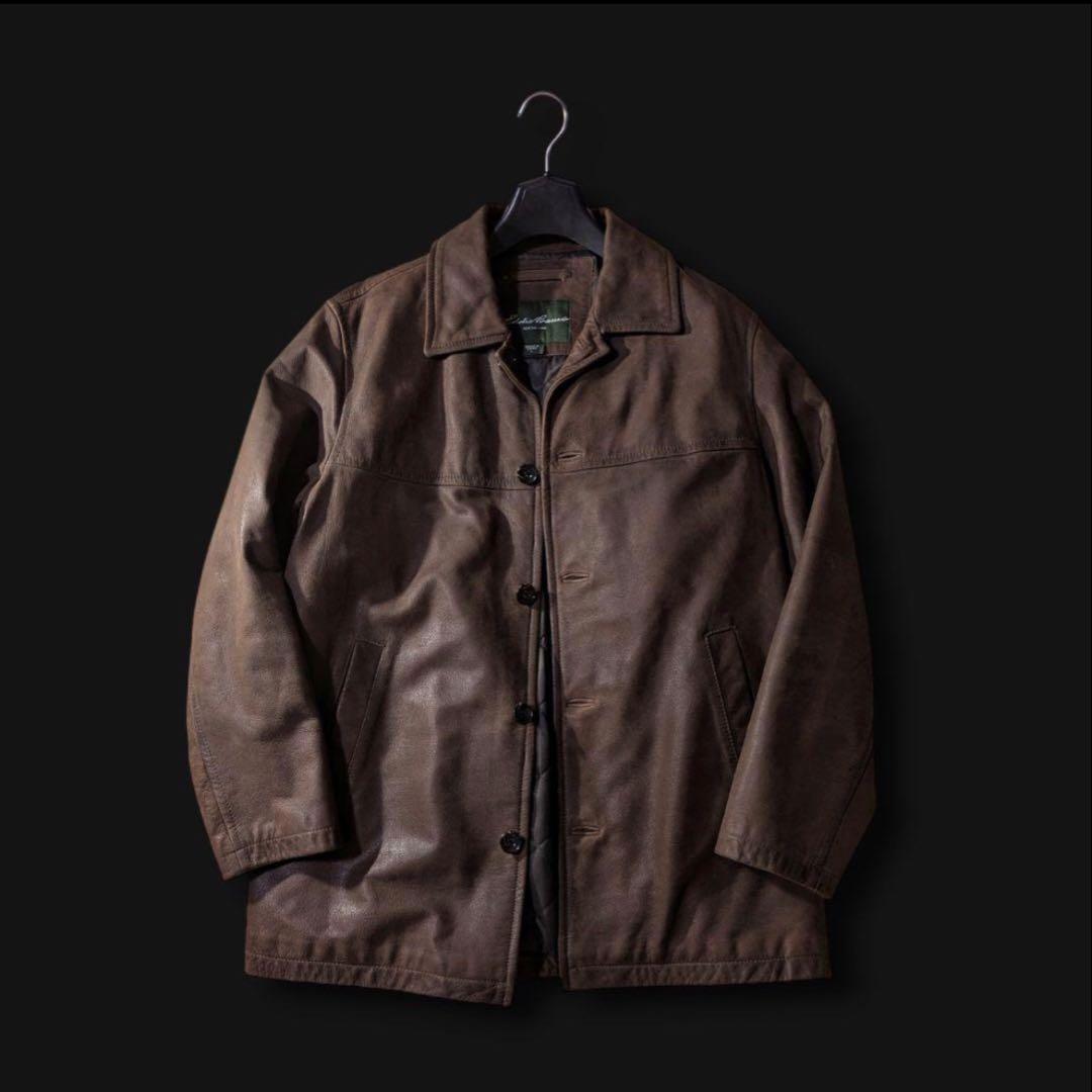 【美品】　エディー・バウアー　レザー カーコート　茶色　Lサイズ