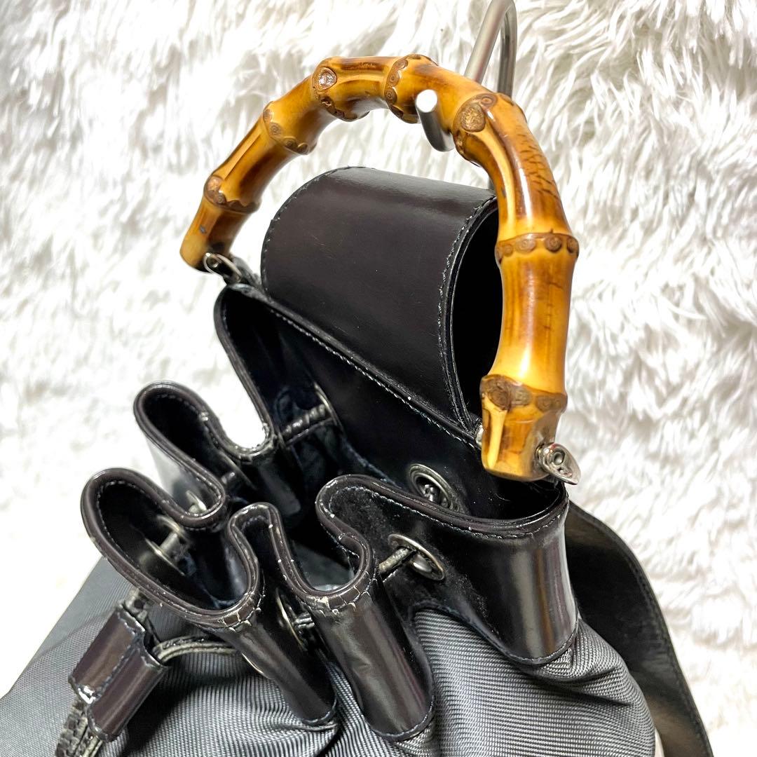 GUCCI バンブー ボディバッグ ワンショルダー 巾着 エナメル ナイロン