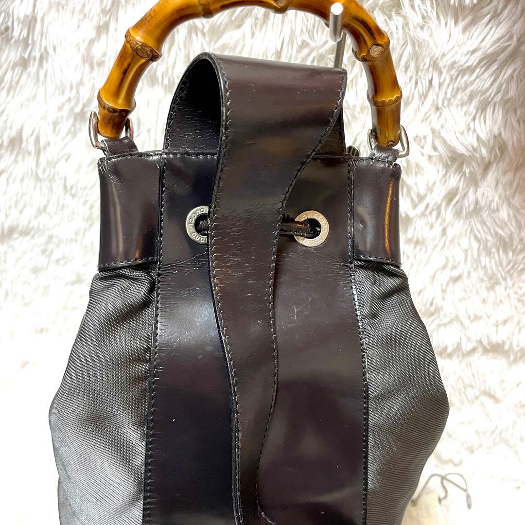 GUCCI バンブー ボディバッグ ワンショルダー 巾着 エナメル ナイロン