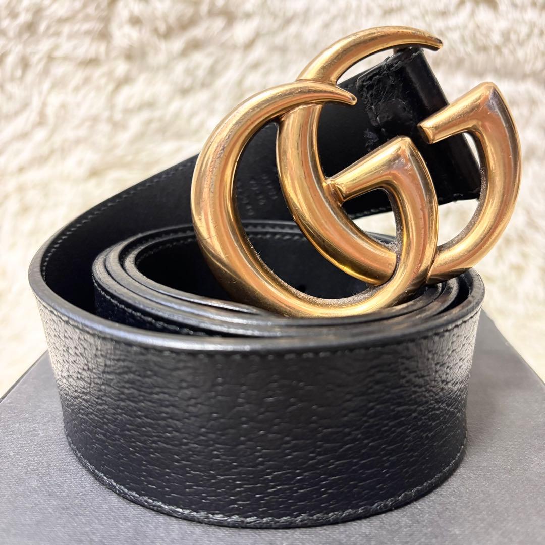 極美品✨ GUCCI ベルト マーモント レザー ブラック GG 刻印 近年