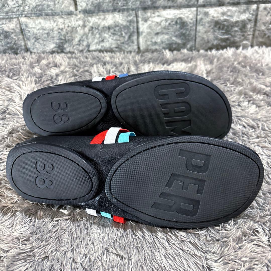 CAMPER カンペール TWINS レザー フラットシューズ 38 黒