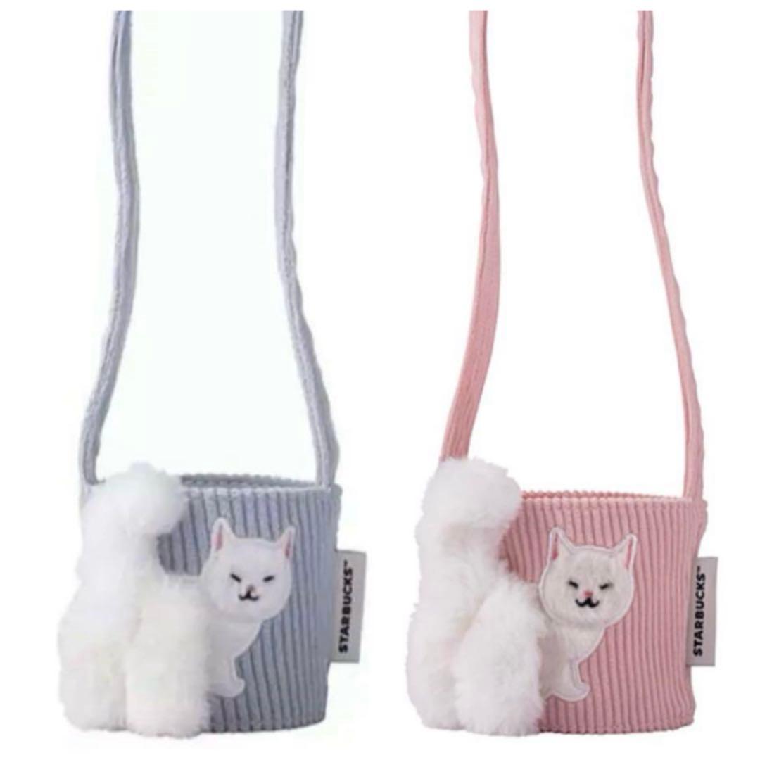 スターバックス　台湾　猫　カップホルダー　スリーブ　しっぽ　ブルー　ピンク